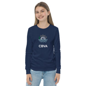 Navy youth unisex long sleeve tee with colour logo